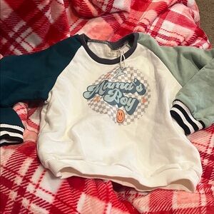 B58 5t Mama's Boy Kids Raglan Shirt - White and Green— see all pics